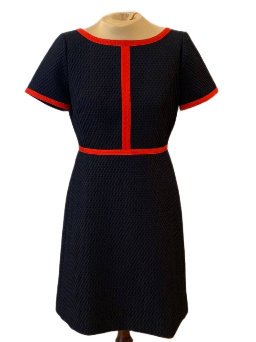 J.Crew Navy Textured Dress Size 8 – Red Trim Classic Chic